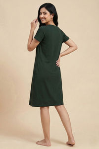 Zivame Farm Lore Knit Cotton Knee Length Nightdress - Pine Grove — thumbnail 2